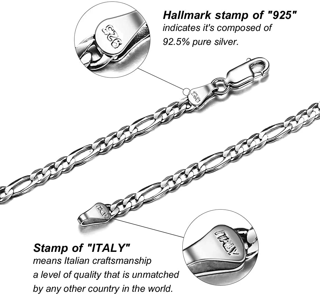 Silver Chain for Women Men Thin & Strong Sterling Silver Men'S Figaro Chain Necklaces 3Mm 24 Inch