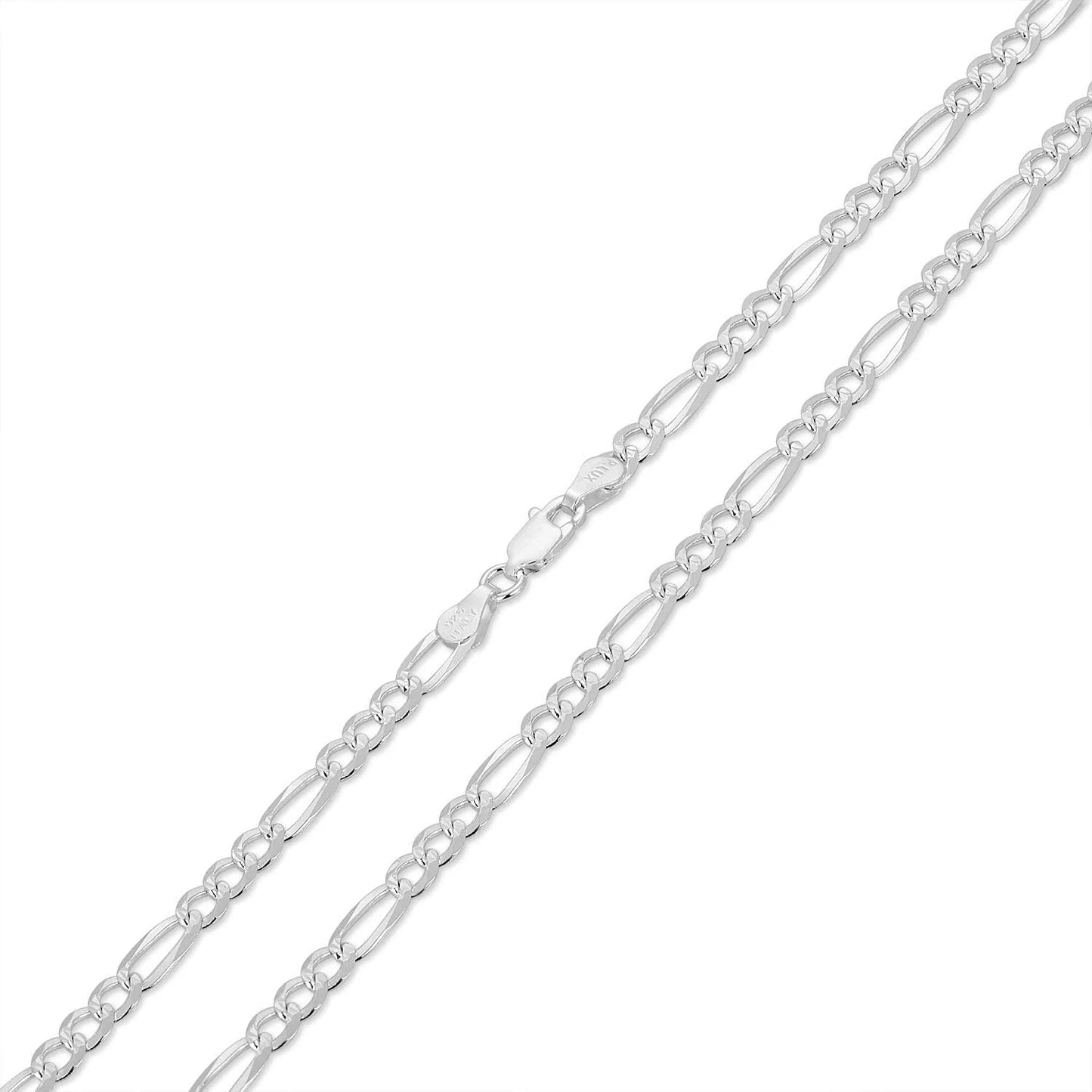 Solid Sterling Silver Figaro Link Diamond-Cut Pave .925 Itprolux Necklace Chains 3MM - 10.5MM, 16" - 30", Silver Chain for Men & Women, Made in Italy,