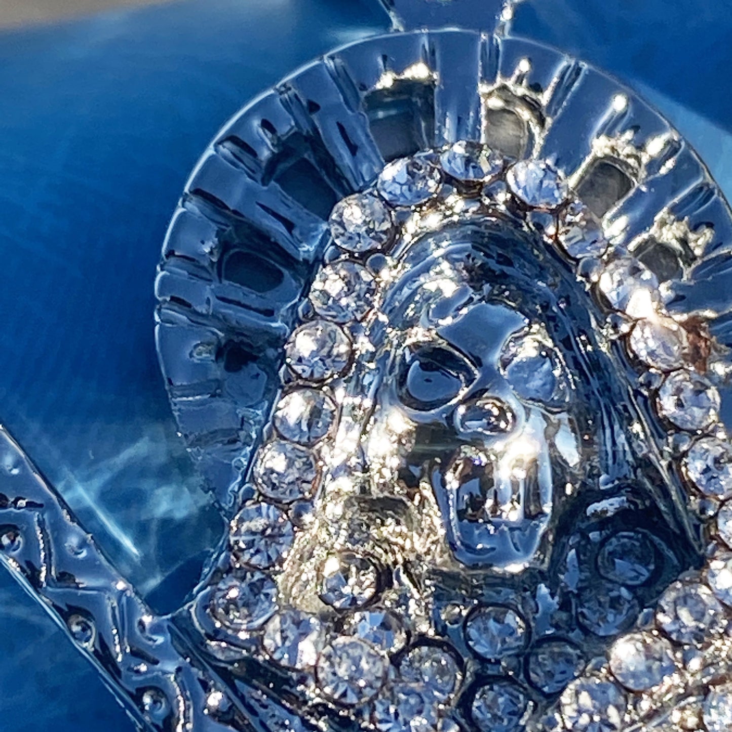 La Santa Muerte Pendant Iced Micro Pave Flooded Bling Grim Reaper Silver Tone Finish Hip Hop Charm Small 2.5"