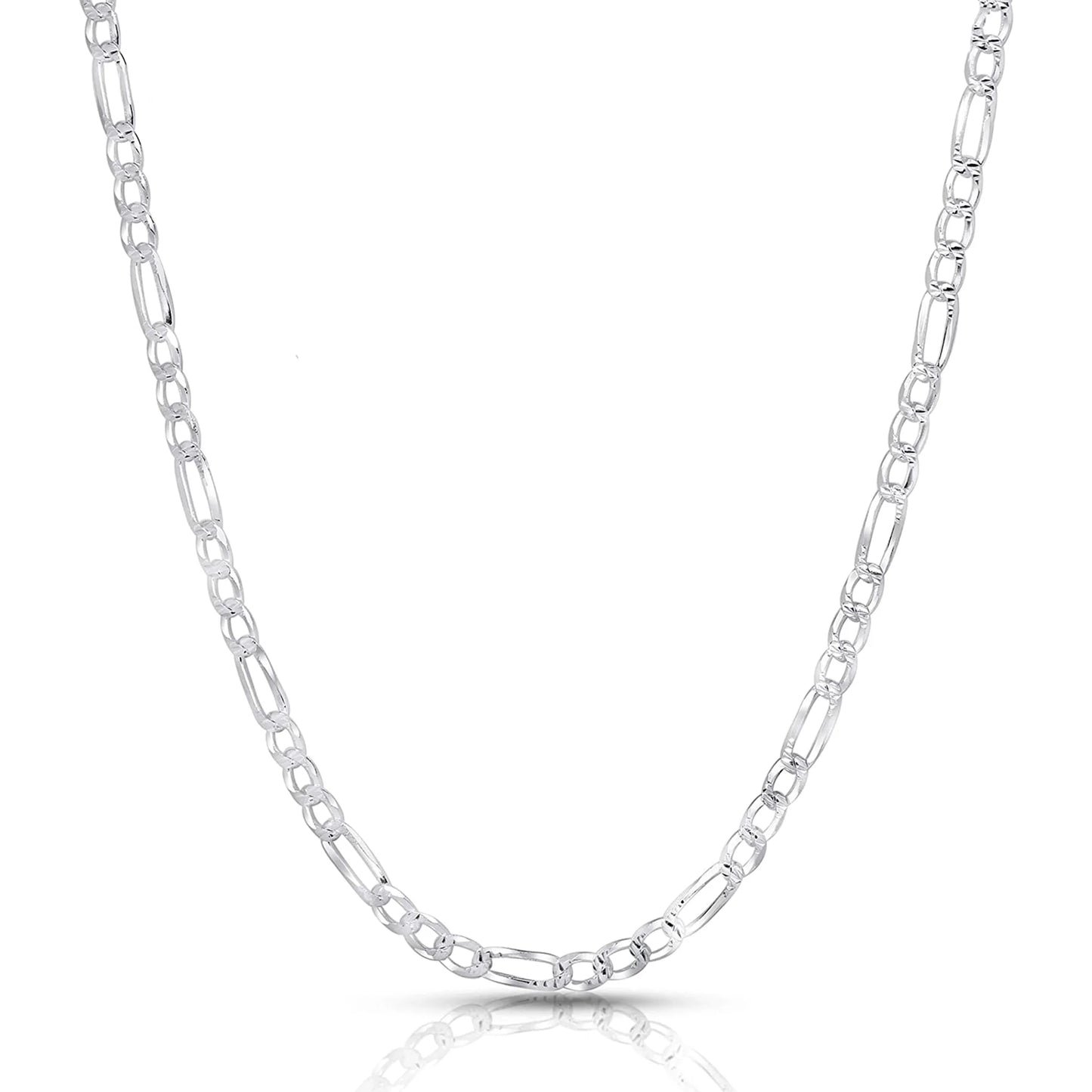 Solid Sterling Silver Figaro Link Diamond-Cut Pave .925 Itprolux Necklace Chains 3MM - 10.5MM, 16" - 30", Silver Chain for Men & Women, Made in Italy,