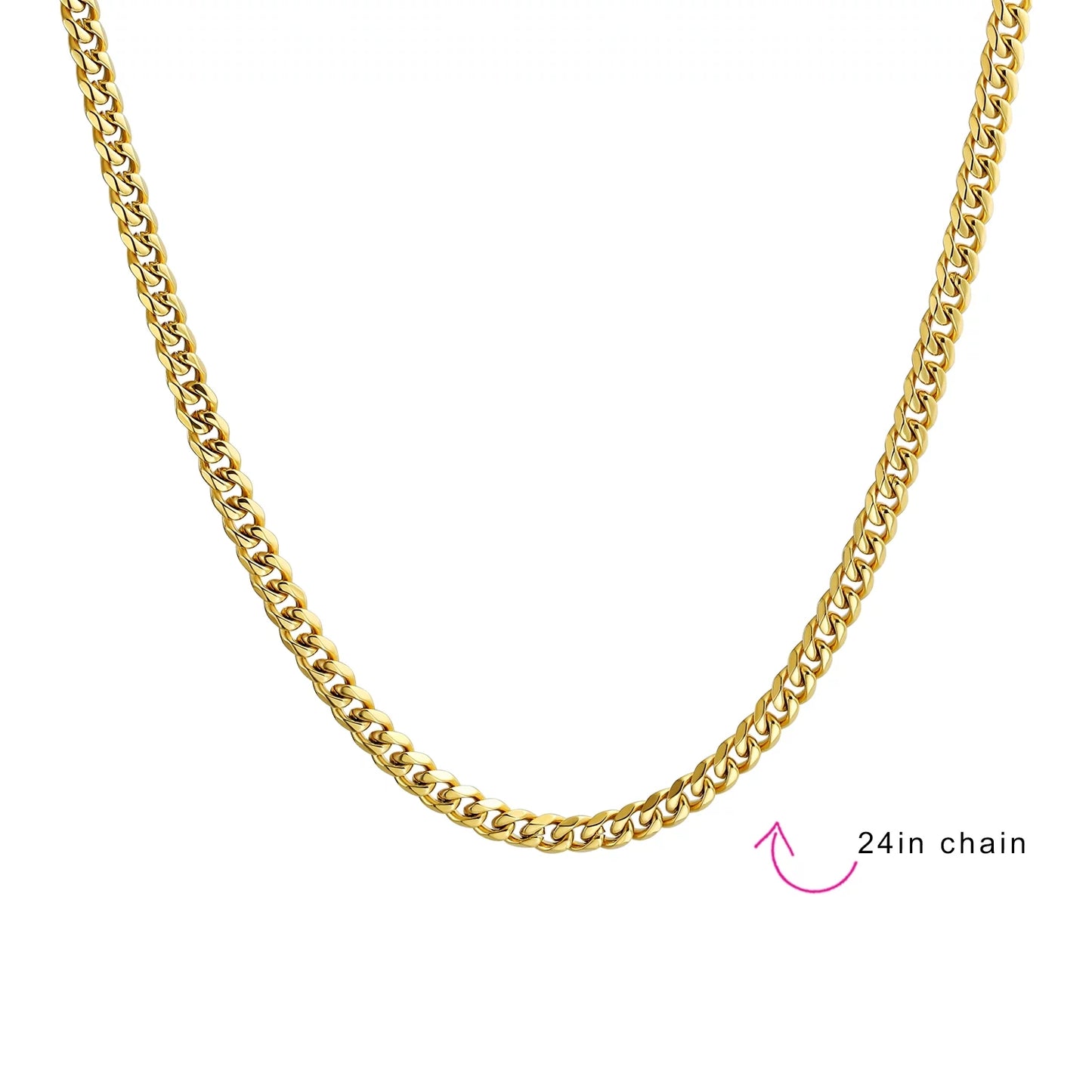 Mens Men'S 8MM Gold Tone Stainless Steel Miami Cuban Chain Necklace 20-30 Inch