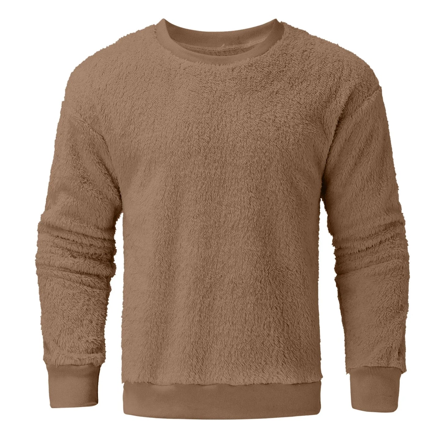 Men Sweatshirts Tops Men'S Solid Color Fashionable Casual Plush round Neck Hoodie Casual Big and Tall Sweatshirts for Men Khaki 5XL
