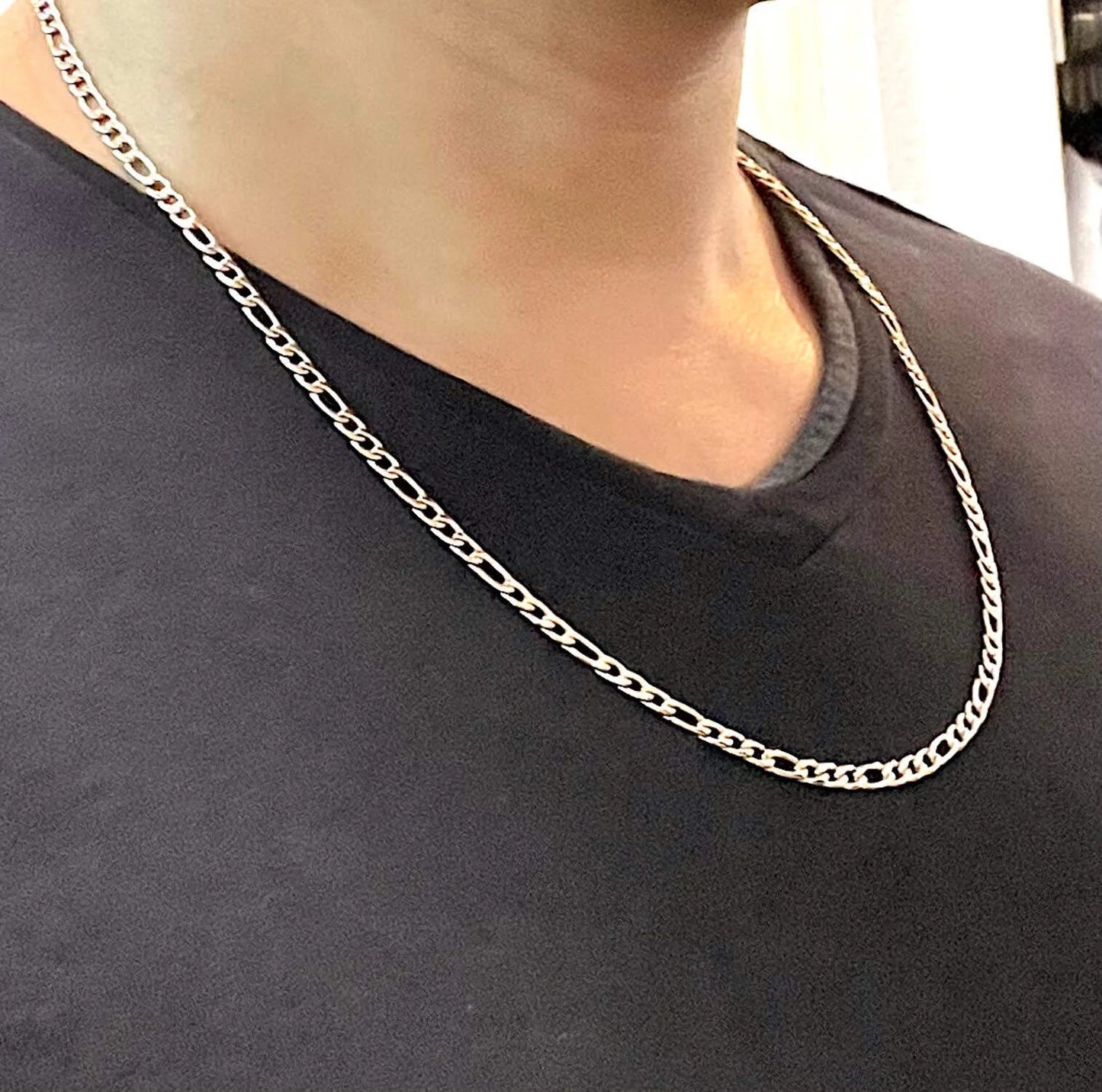 Figaro Rose Gold Chain 3Mm Fine 14K Necklace Women Men Jewelry Strong Solid Plated Clasp Gift with Lobster Clasp Valentine 22"