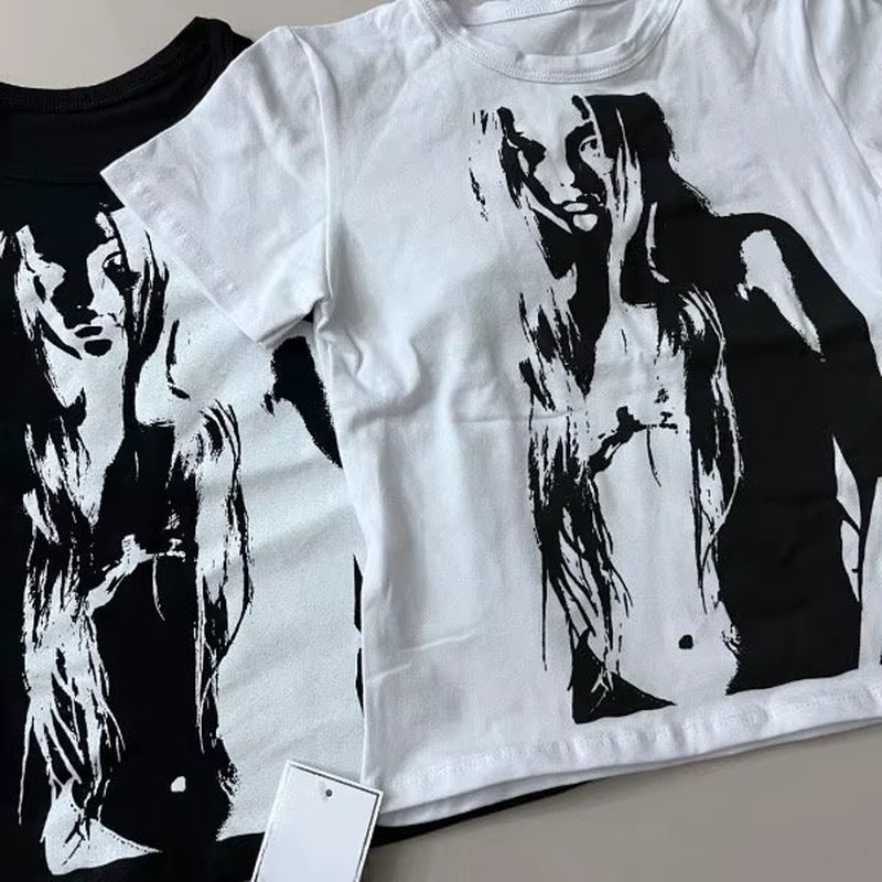 Harajuku New Graphic T Shirts Hip Hop Goth Y2K Oversized T Shirt Mens Womens Fashion Short Sleeved Crew Neck Tops Streetwear