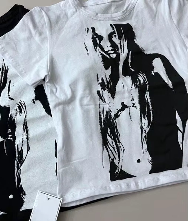 Harajuku New Graphic T Shirts Hip Hop Goth Y2K Oversized T Shirt Mens Womens Fashion Short Sleeved Crew Neck Tops Streetwear