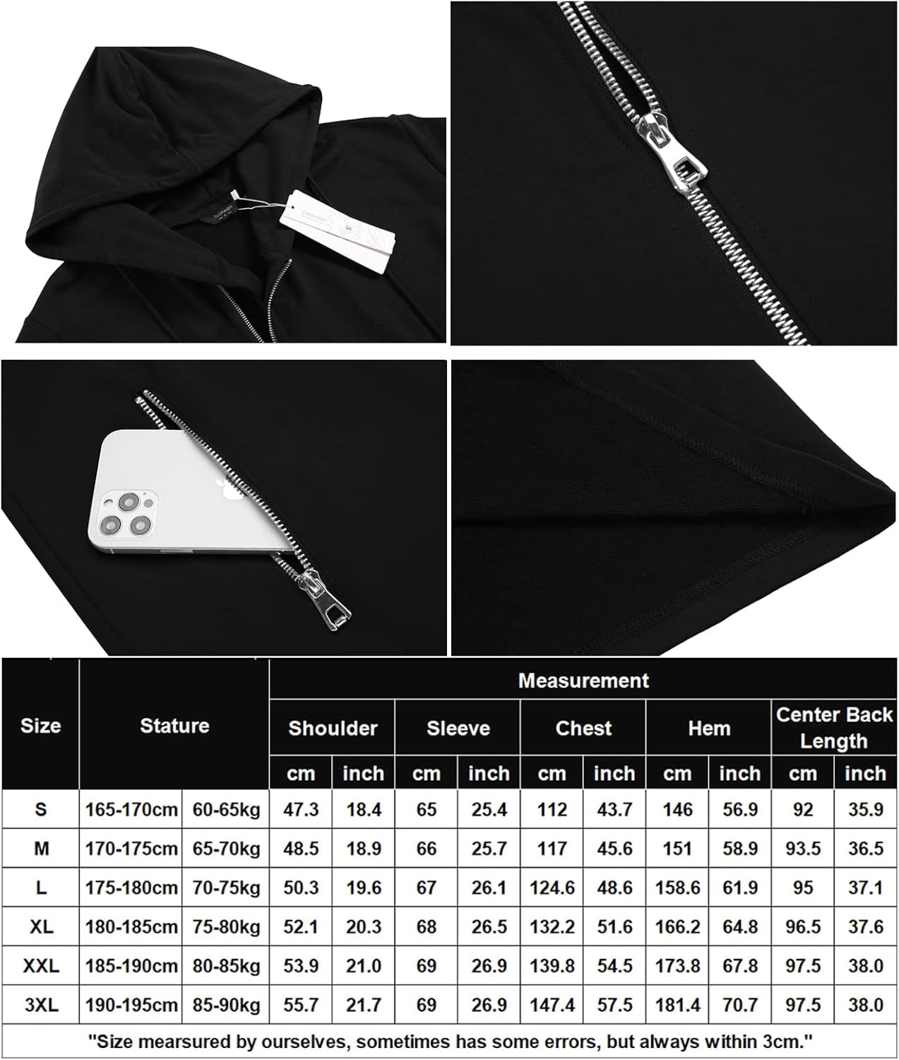 Men'S Fashion Long Hooded Outwear Hoody Sweatshirt Teenager Hoodies Longline Cardigan Black