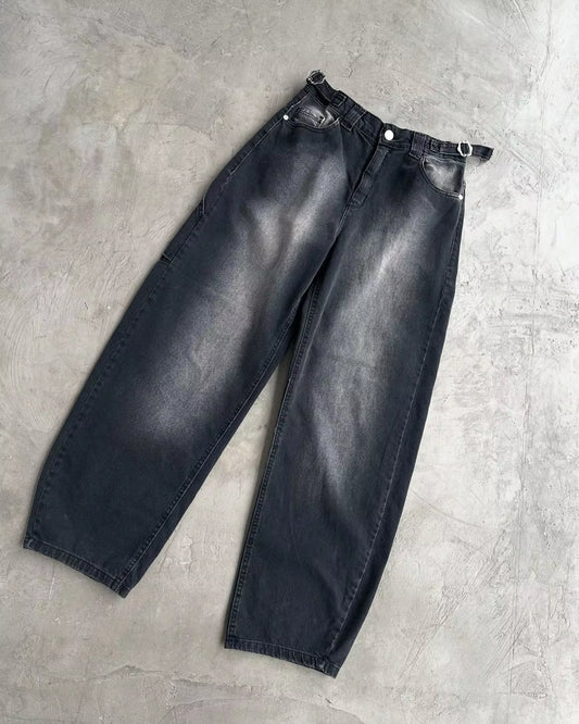 New Retro Black Tie Dye High Waisted Slouchy Jeans Mens Womens Hip Hop Y2K Baggy Jeans Straight Harajuku Denim Pants Streetwear