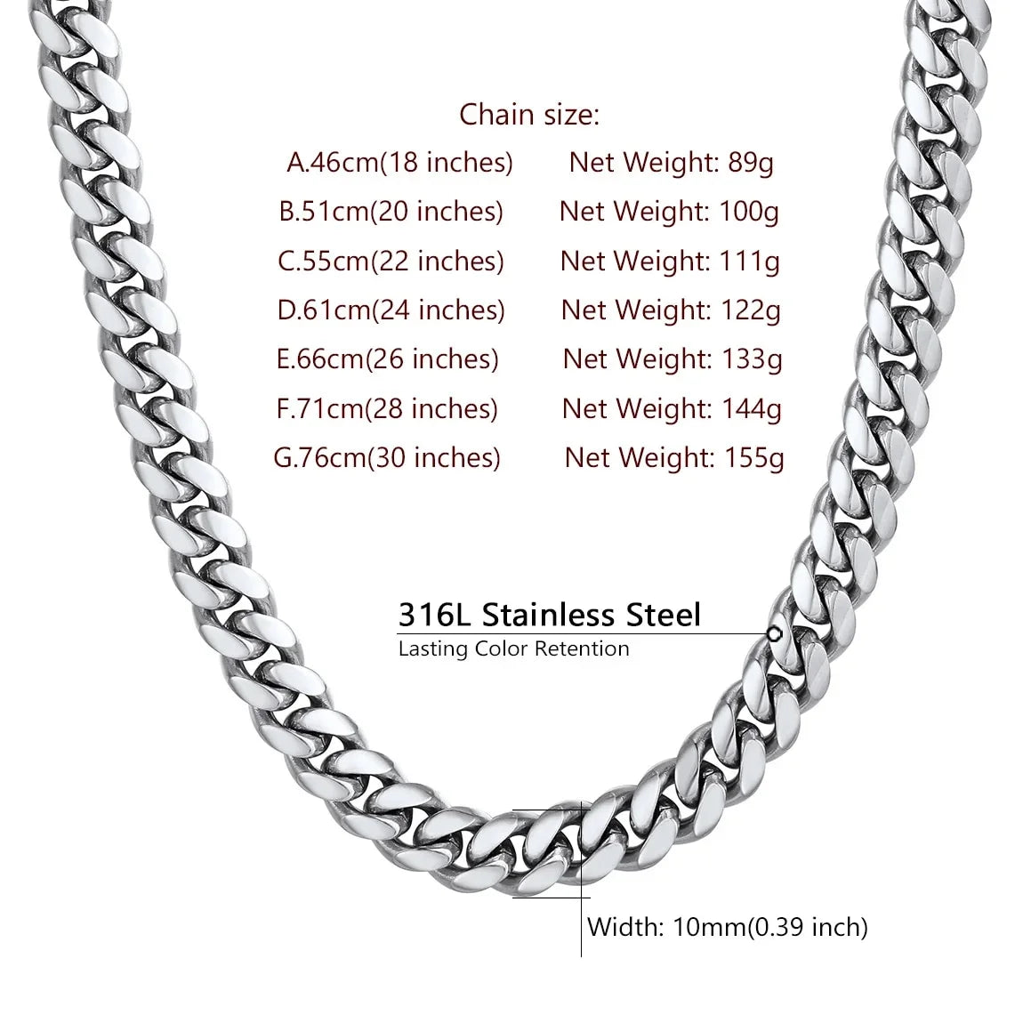 Men Stainless Steel Neck Chains 24 Inch 10MM Punk Rock Jewelry Mens Gifts for Dad