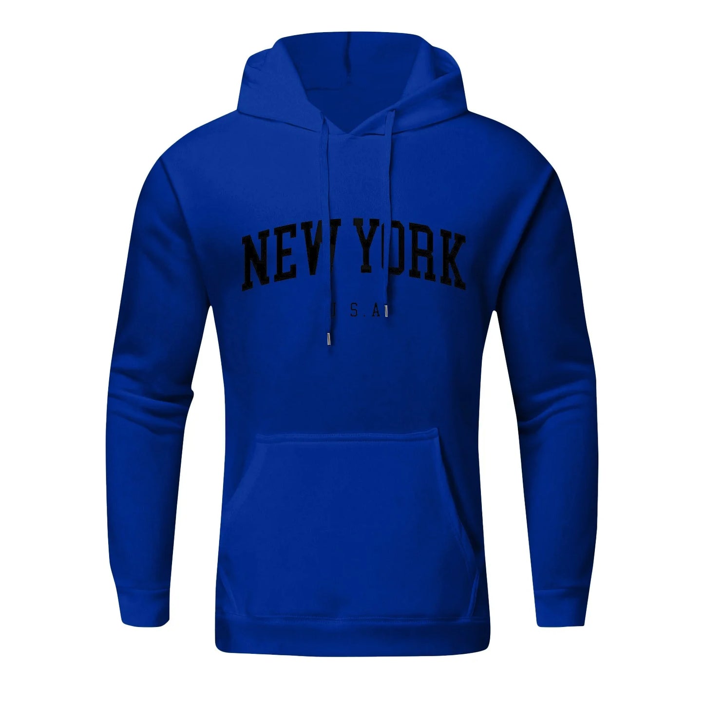 Men'S Hoodies New York Letter Print Graphic Hooded with Pocket Long Sleeve Sweatshirts Winter Baggy Y2K Pullover Casual Cute Hoody Sweaters Royal Blue 3XL