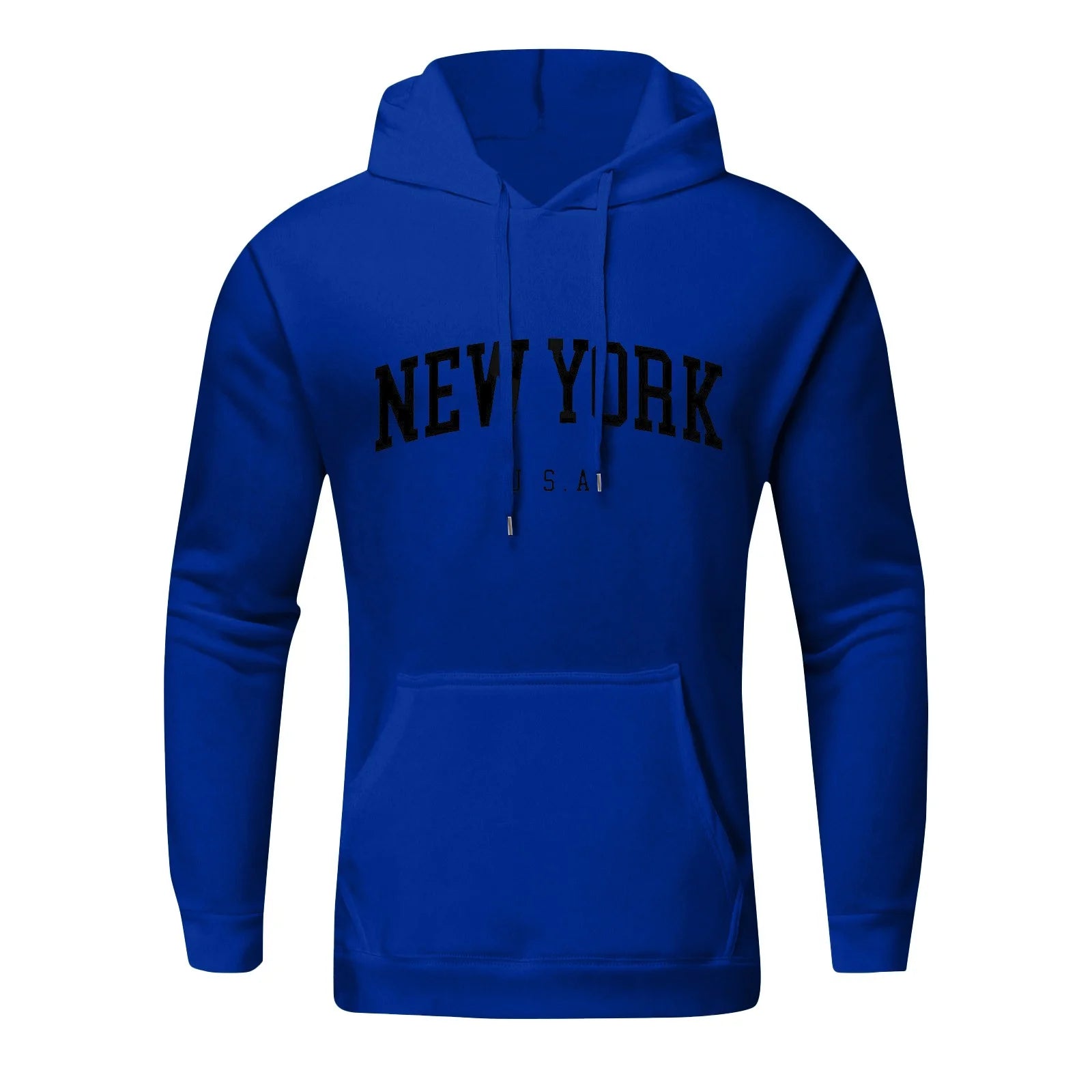 Men'S Hoodies New York Letter Print Graphic Hooded with Pocket Long Sleeve Sweatshirts Winter Baggy Y2K Pullover Casual Cute Hoody Sweaters Royal Blue 3XL