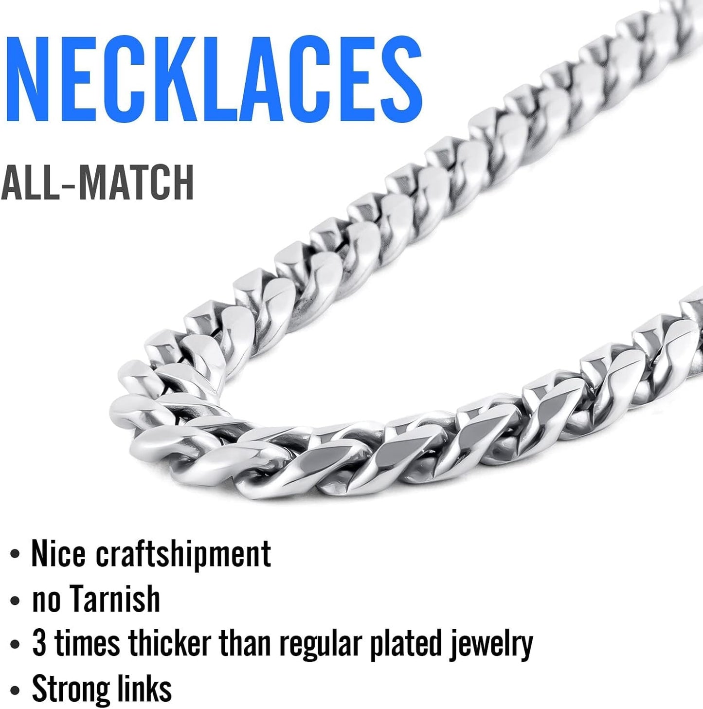 Silver Mens Cuban Link Chain Stsinless Steel Chain for Men and Women Thick Chain