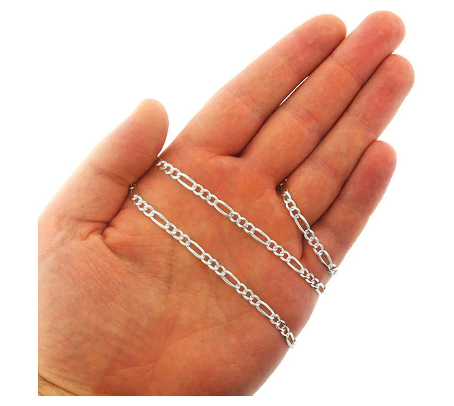 Solid Sterling Silver Figaro Link Diamond-Cut Pave .925 Itprolux Necklace Chains 3MM - 10.5MM, 16" - 30", Silver Chain for Men & Women, Made in Italy,