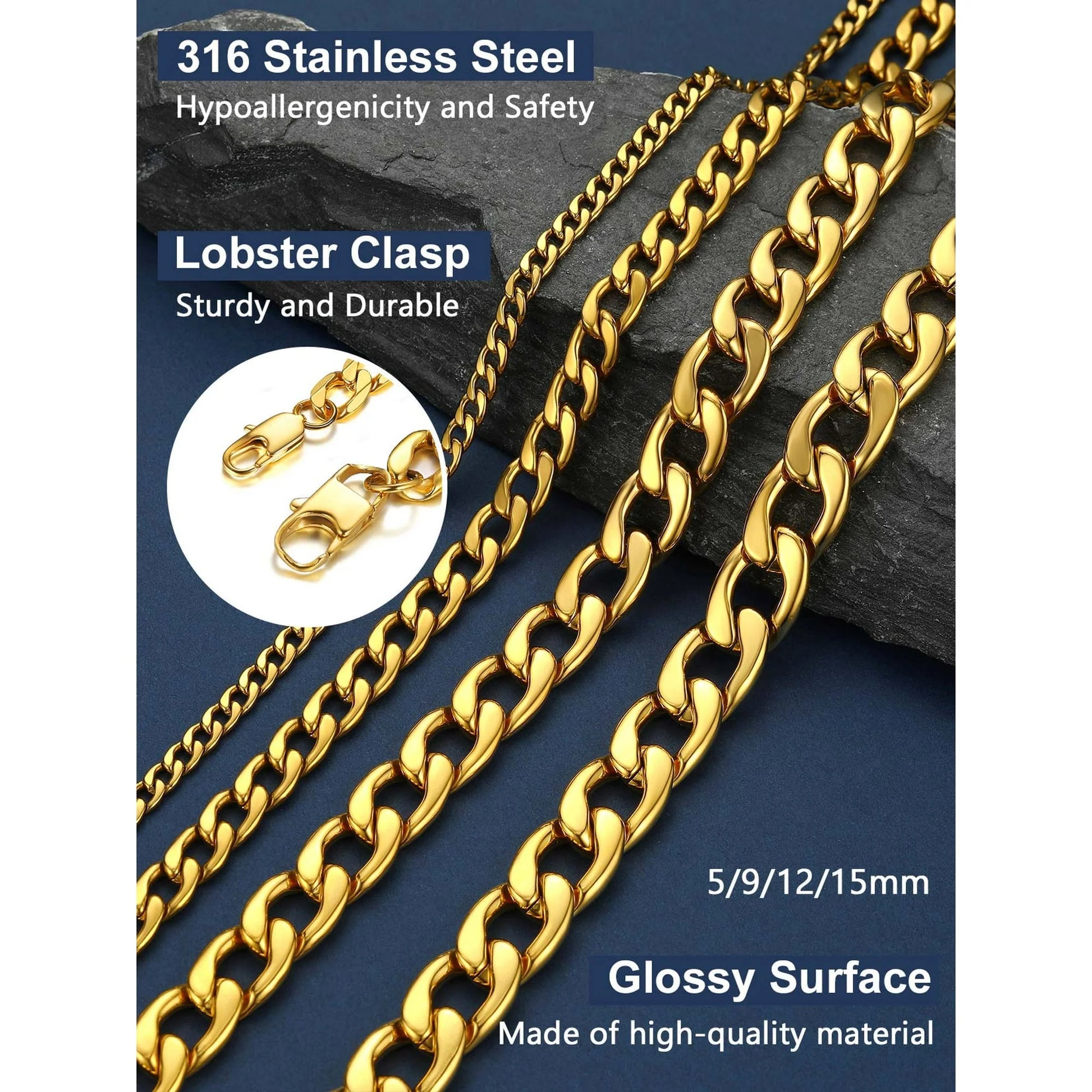 Man Cuban Link Chain Necklace 5Mm 18 Inch Jewelry Finding Chain for Pendant Dad Gold Chain