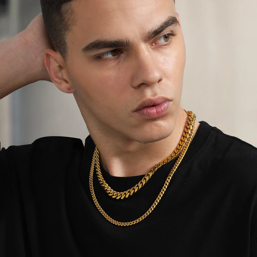 Mens Chains Cuban Link Necklaces 28 Inch 18K Gold Plated Neck Chain Mens Gifts for Dad