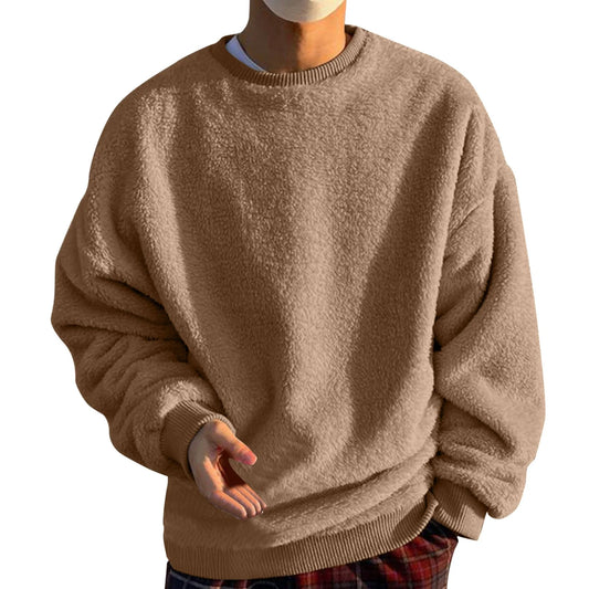 Men Sweatshirts Tops Men'S Solid Color Fashionable Casual Plush round Neck Hoodie Casual Big and Tall Sweatshirts for Men Khaki 5XL