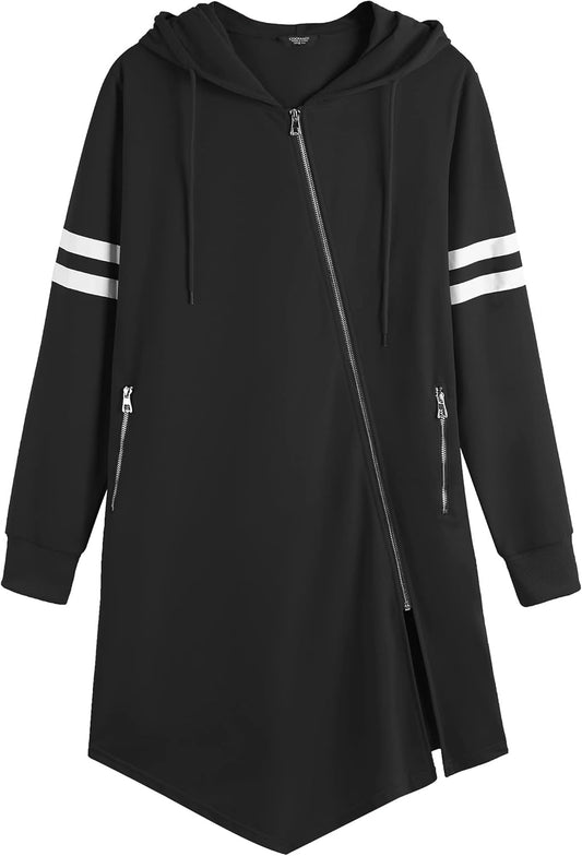 Men'S Fashion Long Hooded Outwear Hoody Sweatshirt Teenager Hoodies Longline Cardigan Black