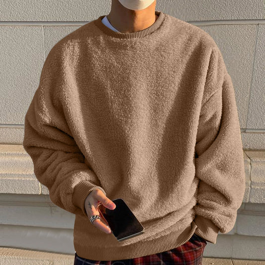 Men Sweatshirts Tops Men'S Solid Color Fashionable Casual Plush round Neck Hoodie Casual Big and Tall Sweatshirts for Men Khaki 5XL