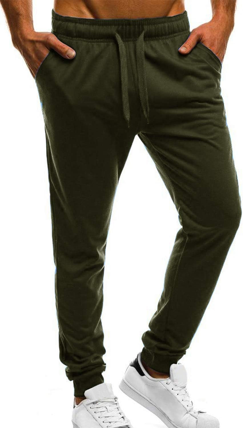 Men'S Athletic Sweatpants Loose Fit with Pockets Pants for Jogging Running Gym Workout Army Green