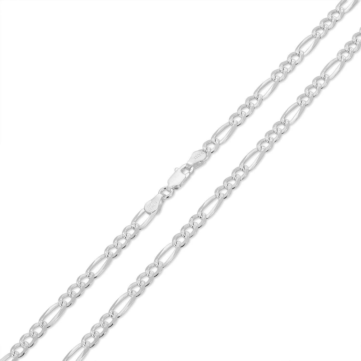 Solid Sterling Silver Figaro Link Diamond-Cut Pave .925 Itprolux Necklace Chains 3MM - 10.5MM, 16" - 30", Silver Chain for Men & Women, Made in Italy,