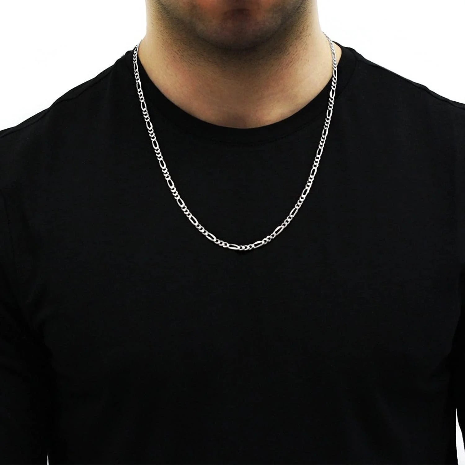 Solid Sterling Silver Figaro Link Diamond-Cut Pave .925 Itprolux Necklace Chains 3MM - 10.5MM, 16" - 30", Silver Chain for Men & Women, Made in Italy,