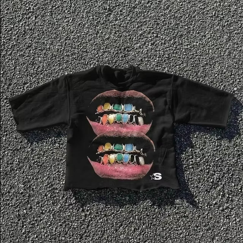 Streetwear T Shirts Y2K Clothes Punk Rock Hip Hop Graphic Print Oversized Tshirt Mens Womens Crew Neck Cotton Short Sleeve Tops