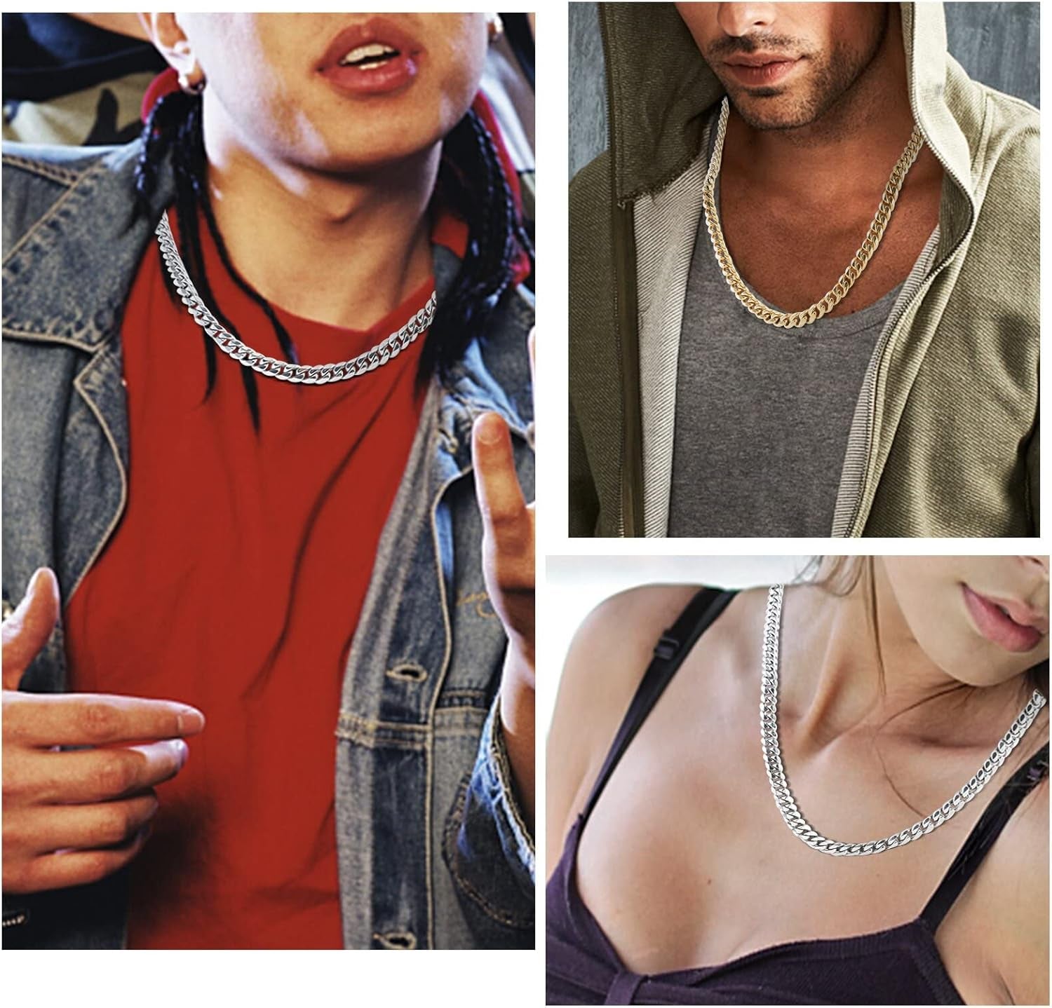 Silver Mens Cuban Link Chain Stsinless Steel Chain for Men and Women Thick Chain