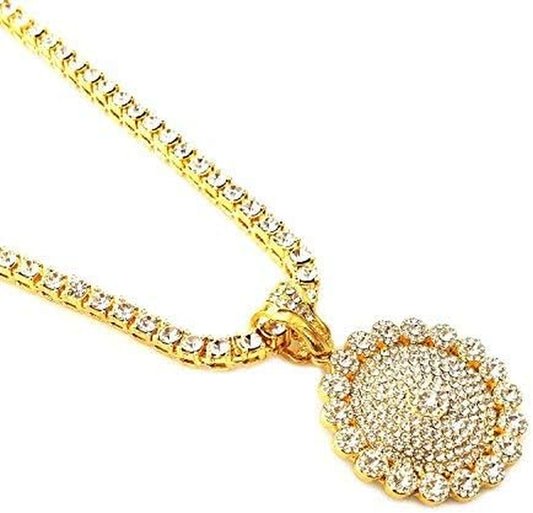 14K Gold Silver Plated Hip Ho Rapper Pendant Chain Necklace for Men, Iced Out Diamond King Pendant with Rope Tennis Chains 22 Inch
