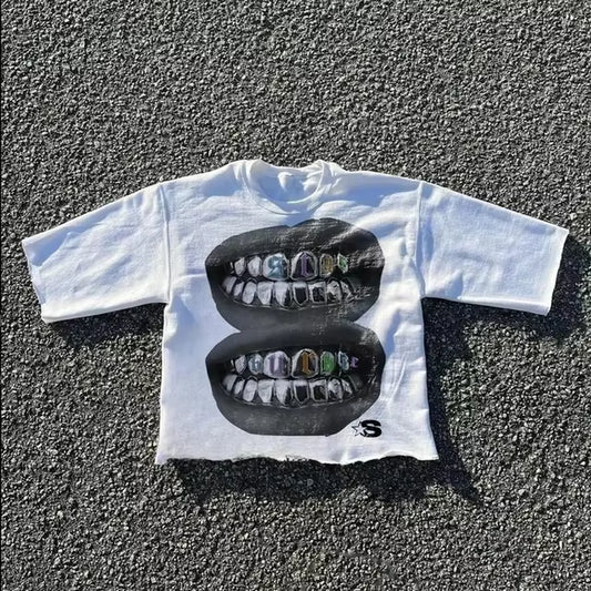 Streetwear T Shirts Y2K Clothes Punk Rock Hip Hop Graphic Print Oversized Tshirt Mens Womens Crew Neck Cotton Short Sleeve Tops